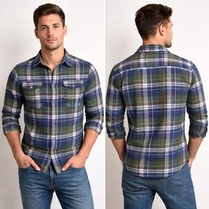 Hollister Men's Plaid Button Down Shirt Medium Blue Green Flannel 26x21.5